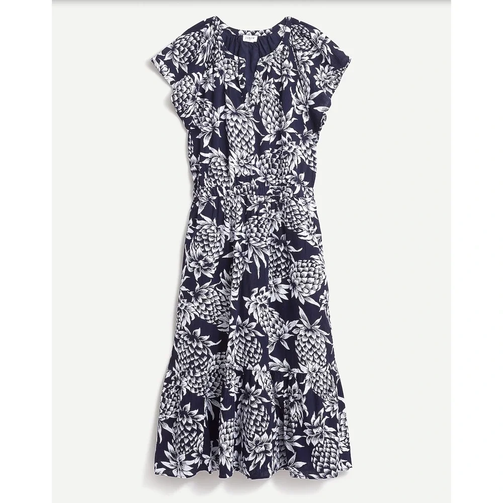 J. Crew Womens Sleeveless Crinkle Dress Size 6 Navy Vacation Novelty Resort